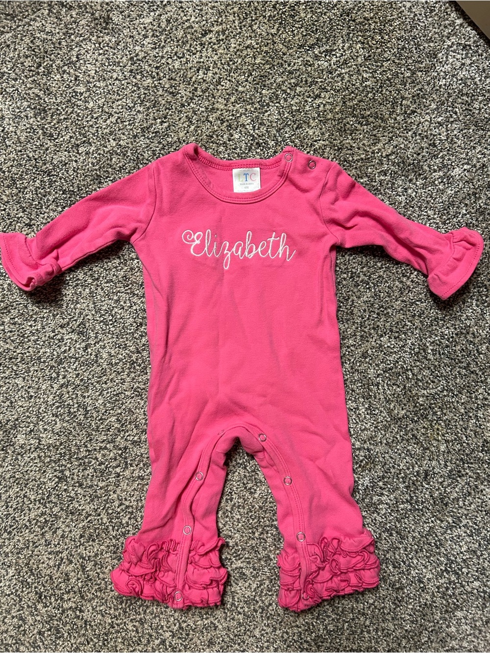 LTC pink long sleeve ruffle suit 6m “Elizabeth”monogram